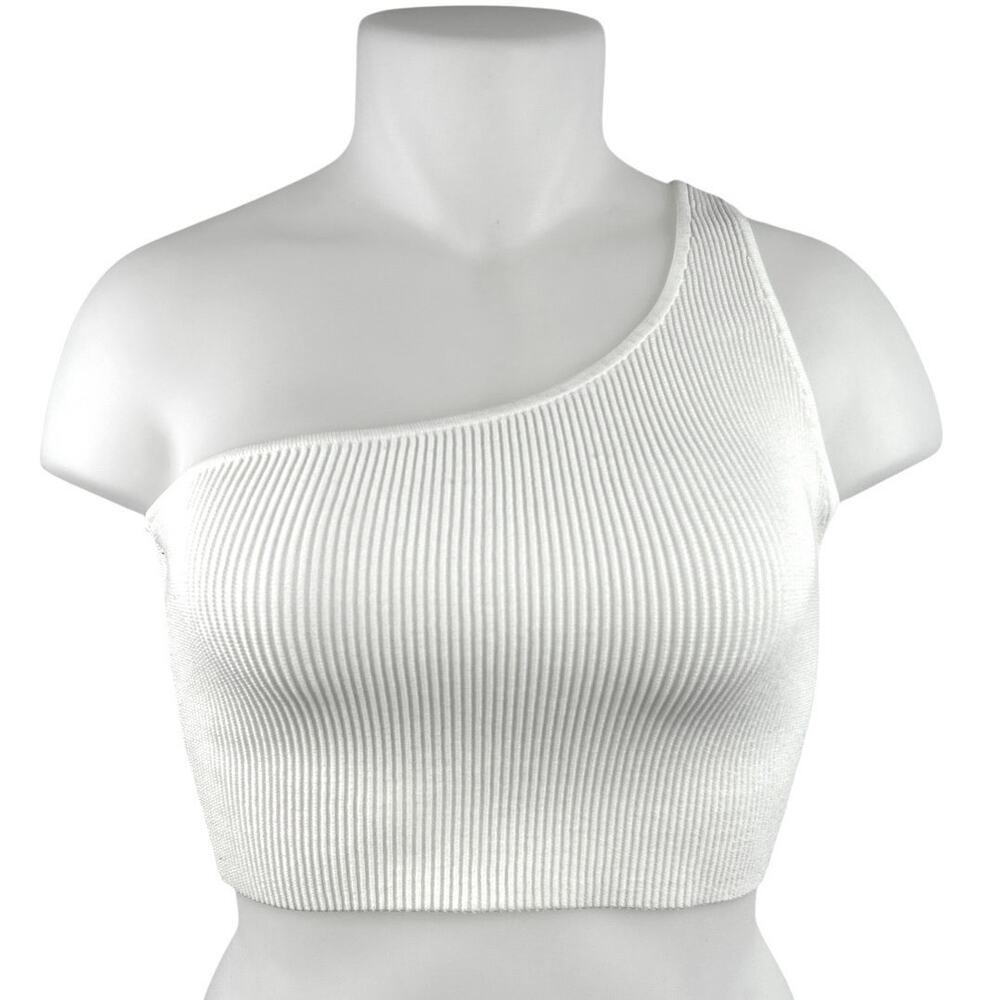 Aritzia Babaton Women's White One Shoulder Sleeveless Rib Knit Crop Top Size XL